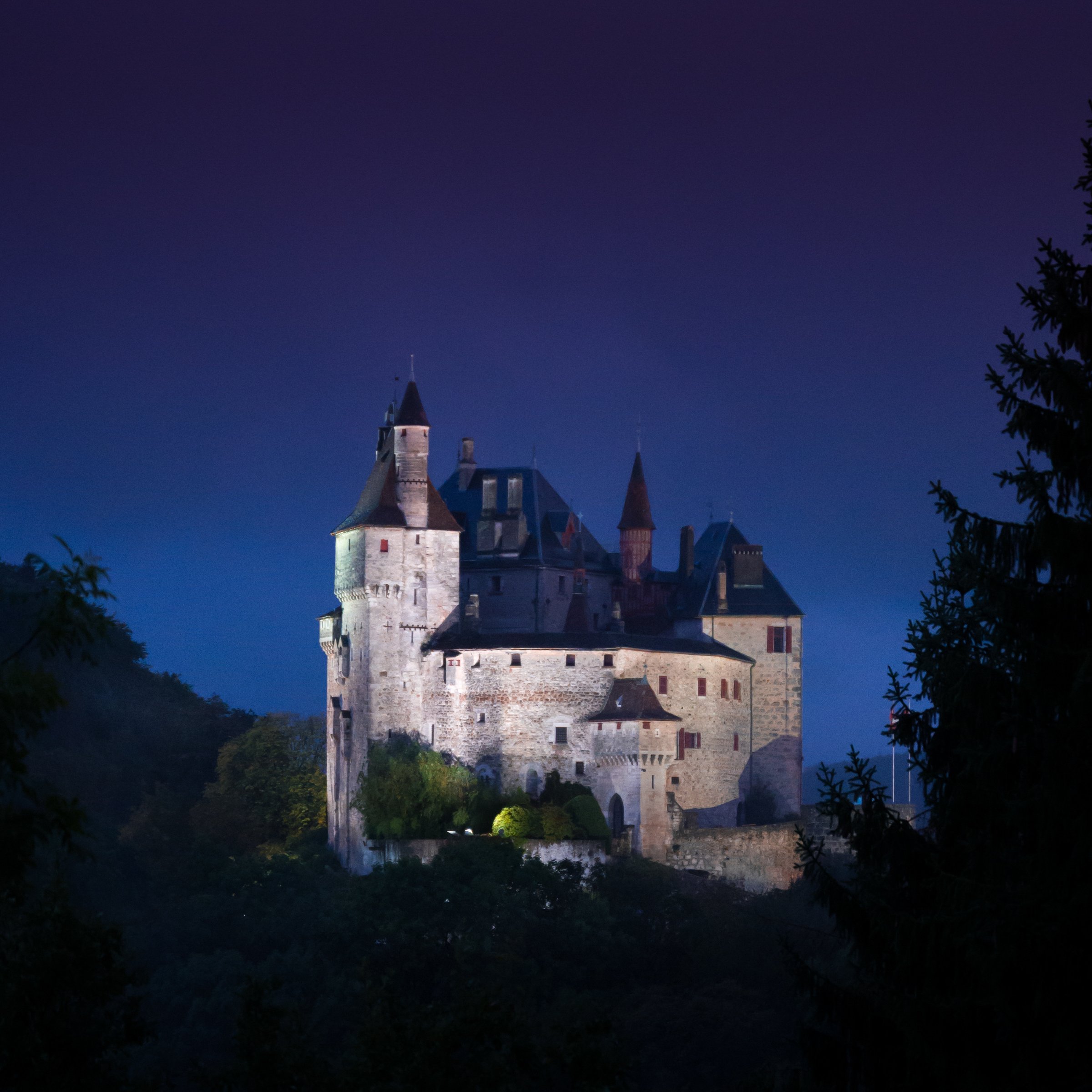Castle Menthon at twilight